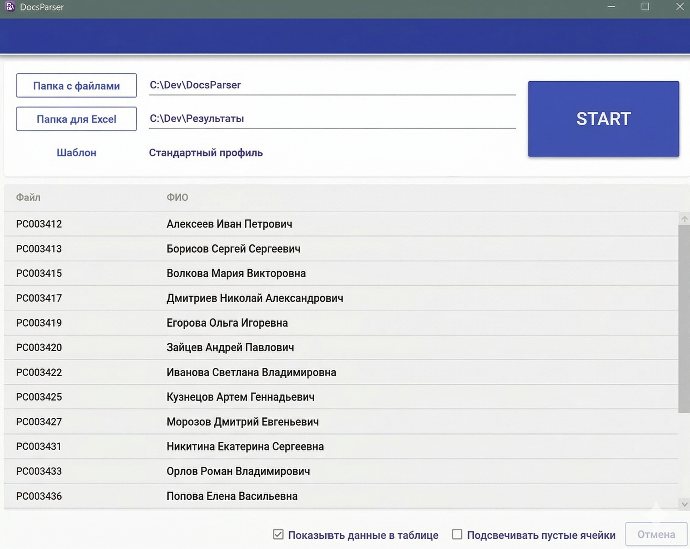Результат работы DocsParser